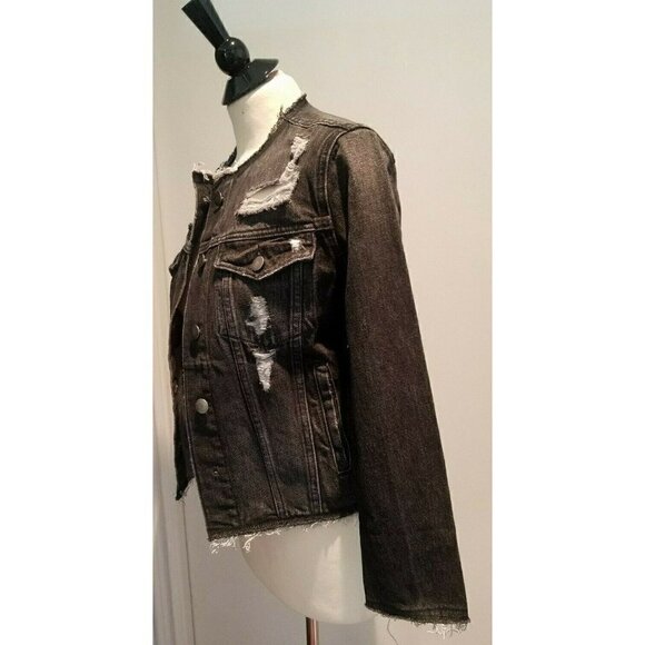 Women's FRAME Raw Edge Distressed Destroyed Denim Jacket (Gaven)  Black Size XS - Picture 3 of 7